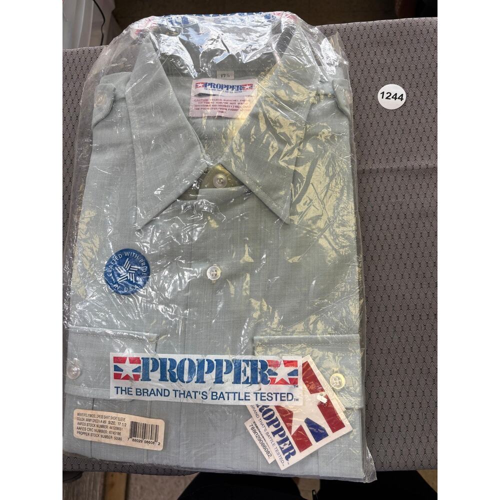 Propper Dress Shirt Mens 17.5 Green Poly Wool Army Air Force Short Sleeve USA